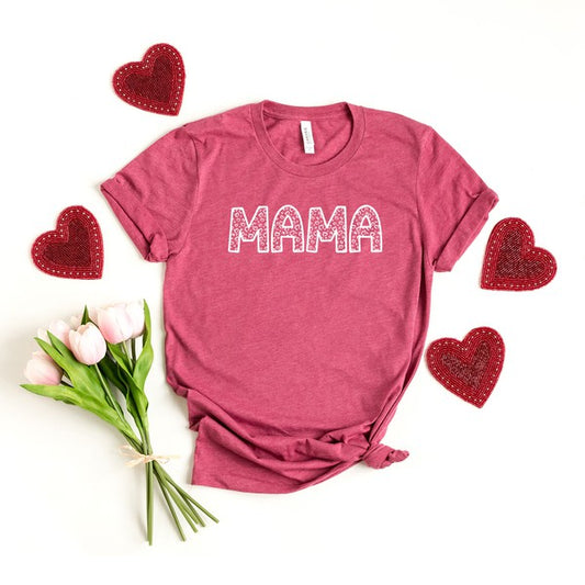 "Mama" Leopard Hearts Graphic Short-Sleeve Tee - Multiple Colors - (XS-2XL)