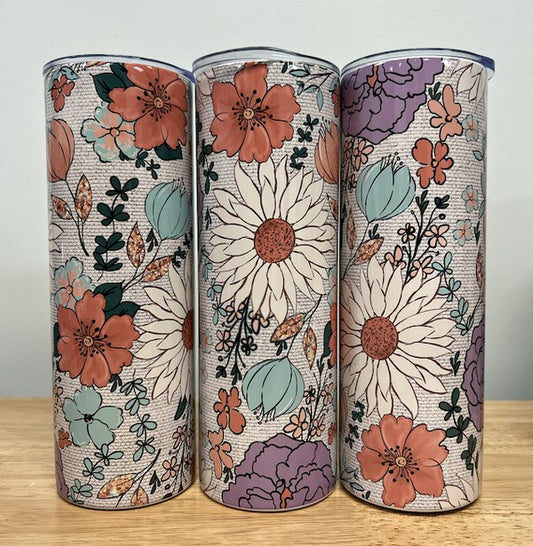 20 Oz. Floral Stainless-Steel Tumbler With Straw