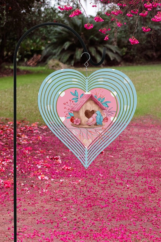 10” Aluminum Double-Sided Blue/Pink Love-Birds Heart Wind Spinner