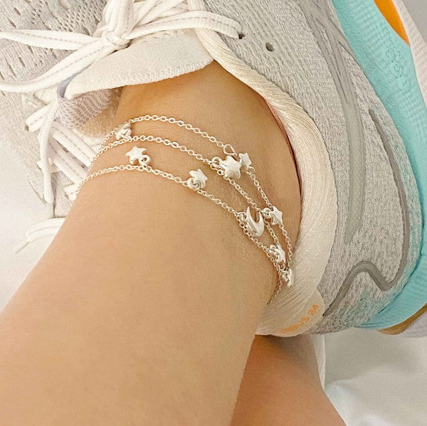 Moon & Stars Set of 3 Anklets - Gold, Silver