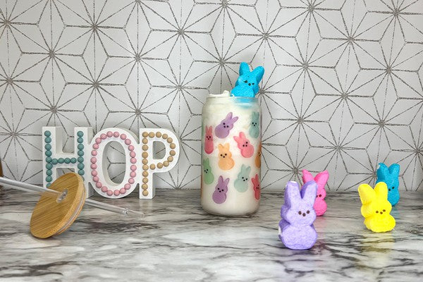 16 Oz. "Peeps" Glass Can Tumbler With Straw