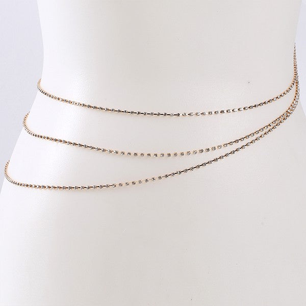 Faceted-Rhinestone Waist Chain - Gold, Silver