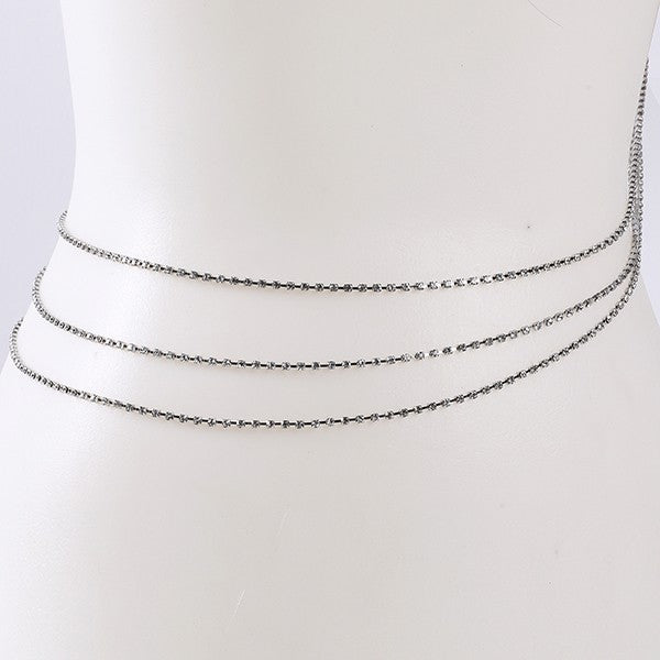 Faceted-Rhinestone Waist Chain - Gold, Silver