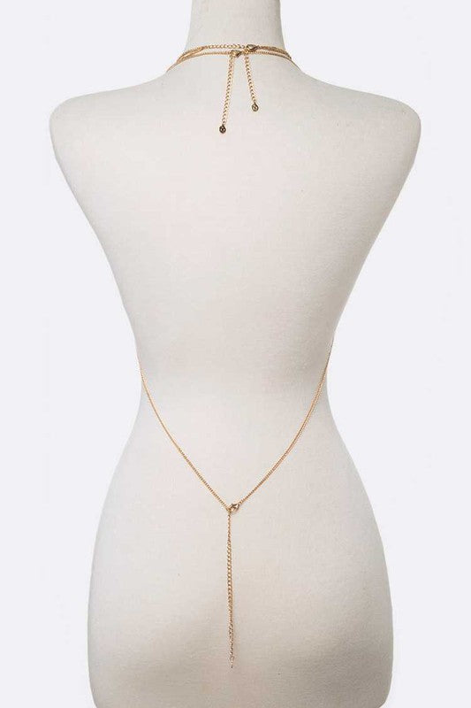 2-Piece Fringe-Disk Necklace & Bra-Style Chain Set - Gold, Rhodium