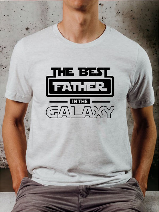 "Best Father In The Galaxy" Graphic Round-Neck Short Sleeve Tee - Multiple Colors - (2X-3X)