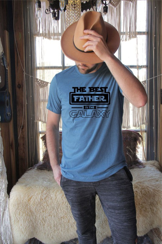 "Best Father In The Galaxy" Graphic Round-Neck Short Sleeve Tee - Multiple Colors - (2X-3X)