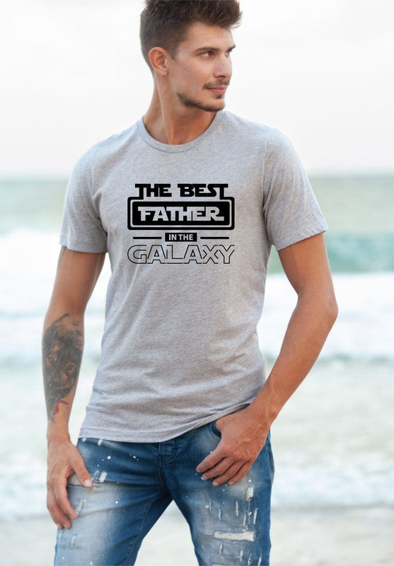 "Best Father In The Galaxy" Graphic Round-Neck Short Sleeve Tee - Multiple Colors - (2X-3X)