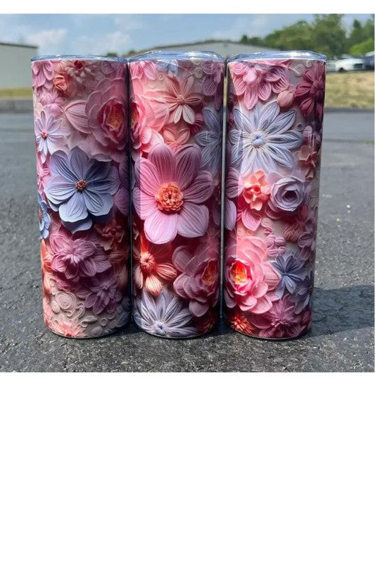 20 Oz. 3D Flower Stainless-Steel Tumbler With Straw