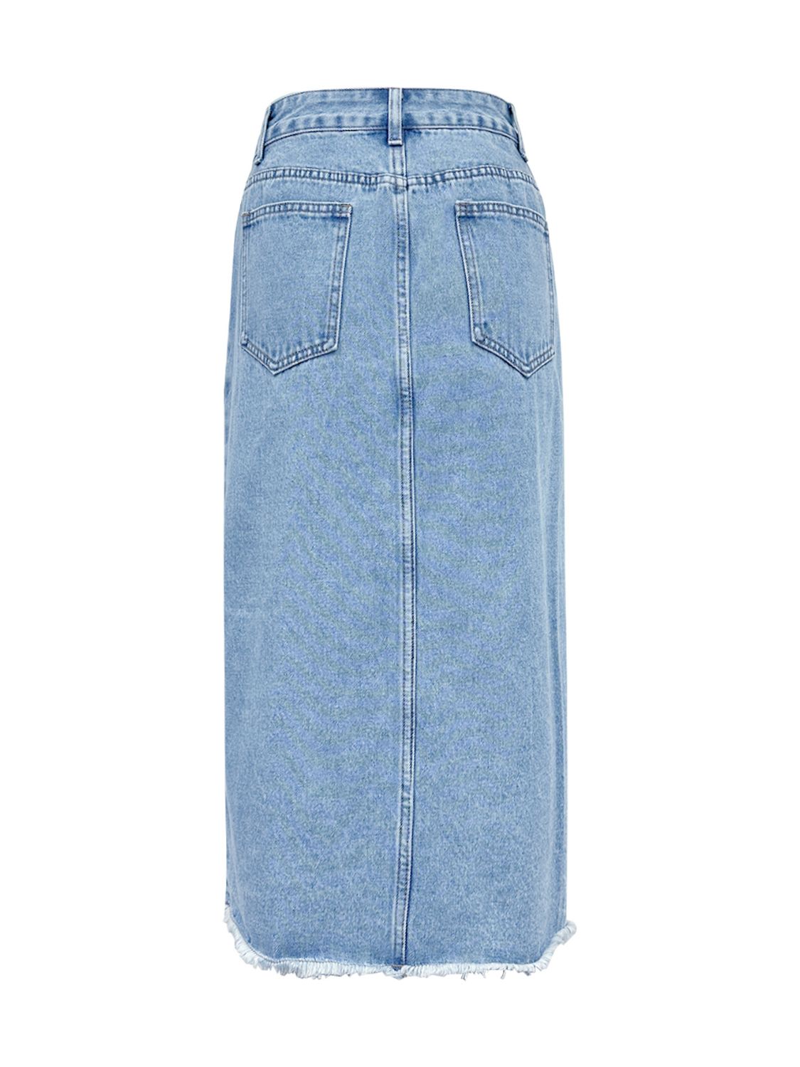 Raw-Hem Slitted Denim Midi Skirt - Light Color - (XS-L)