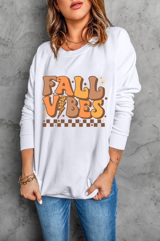 "Fall Vibes" Graphic Round-Neck Long-Sleeve Sweatshirt - White - (S-2XL)