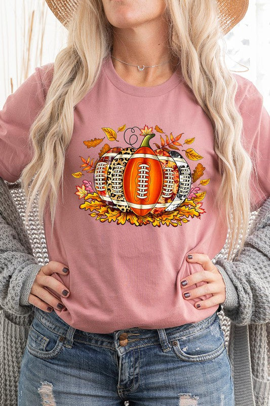 Fall-Football Themed Graphic Round-Neck Short-Sleeve Tee - Multiple Colors - (S-XL)