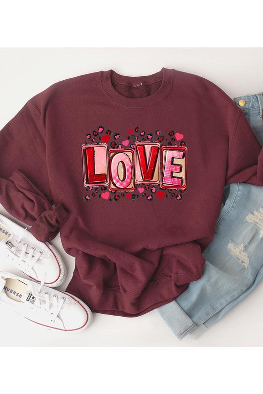"Love" Graphic Fleece Round-Neck Sweatshirt - Multiple Colors - (S-XL)