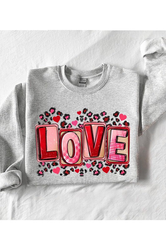 "Love" Graphic Fleece Round-Neck Sweatshirt - Multiple Colors - (S-XL)