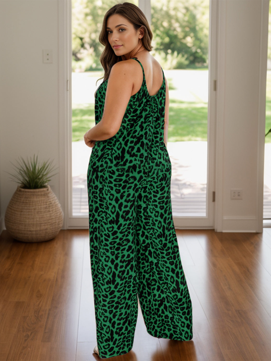 Leopard-Print Scoop-Neck Wide-Leg Jumpsuit With Pockets - Multiple Colors - (S-3XL)