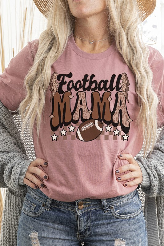 "Football Mama" Checkered Football Graphic Round-Neck Short-Sleeve Tee - Multiple Colors - (S-XL)