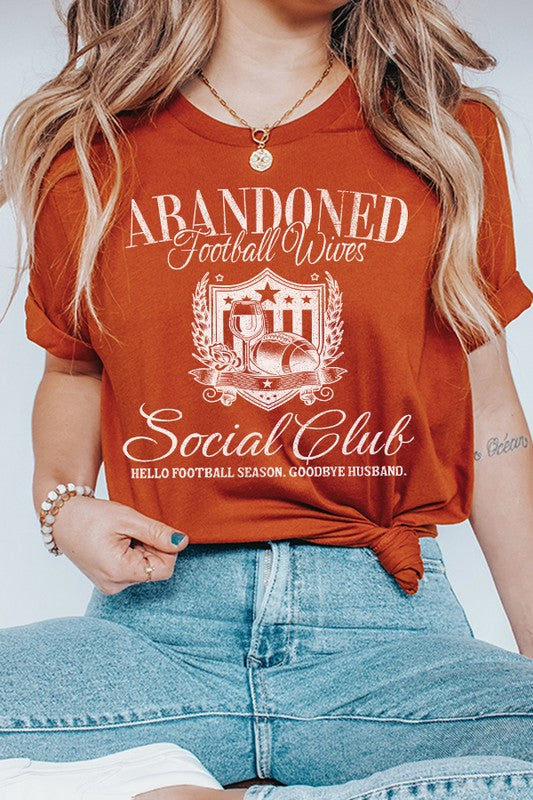 "Abandoned Football Wives Social Club" Graphic Round-Neck Short-Sleeve Tee - Multiple Colors - (S-XL)