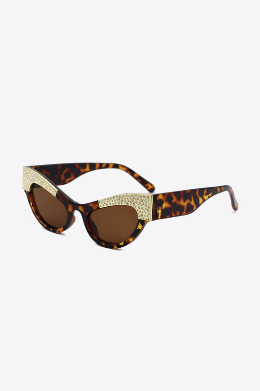 UV400 Rhinestone-Trim Cat-Eye Sunglasses With Case - Multiple Colors