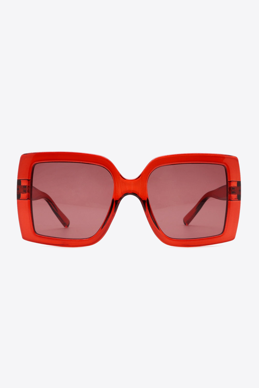 UV400 Acetate Square Lens Sunglasses With Case - Deep Red