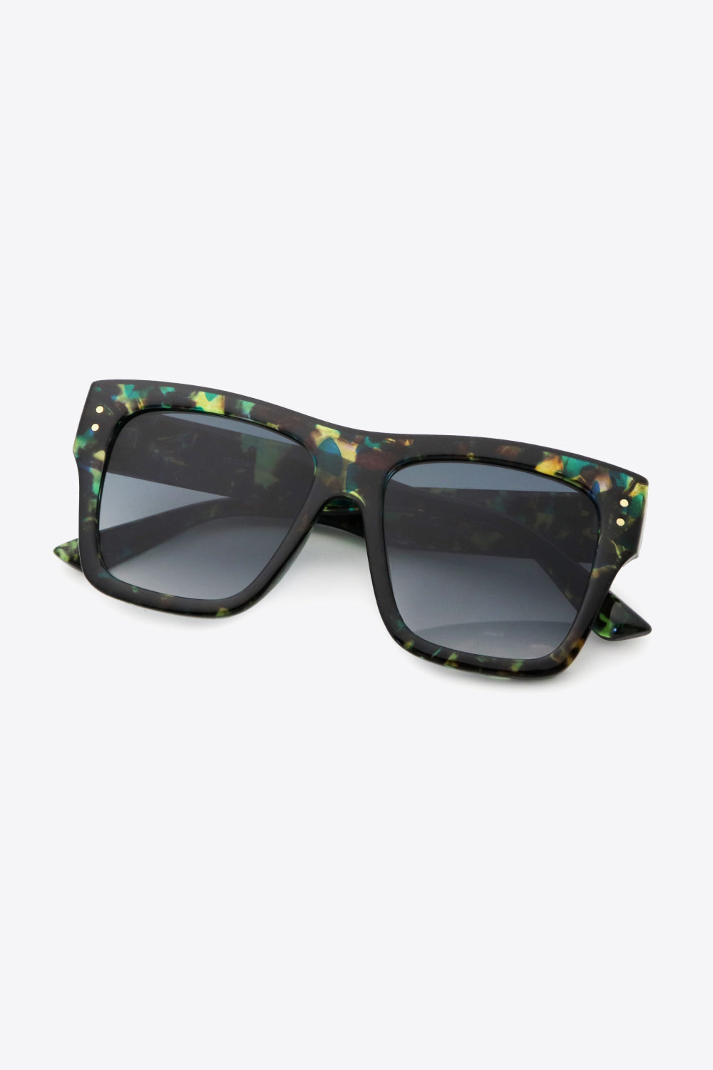 UV400 Patterned Polycarbonate Square Sunglasses With Case - Black