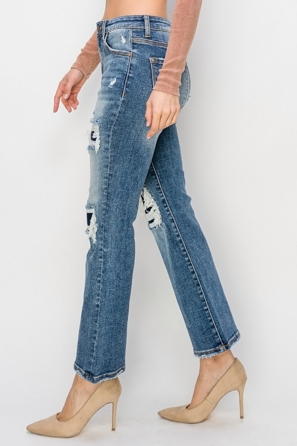 Risen High-Rise Distressed Ankle Flare Jeans - Dark Color - (0-3XL)