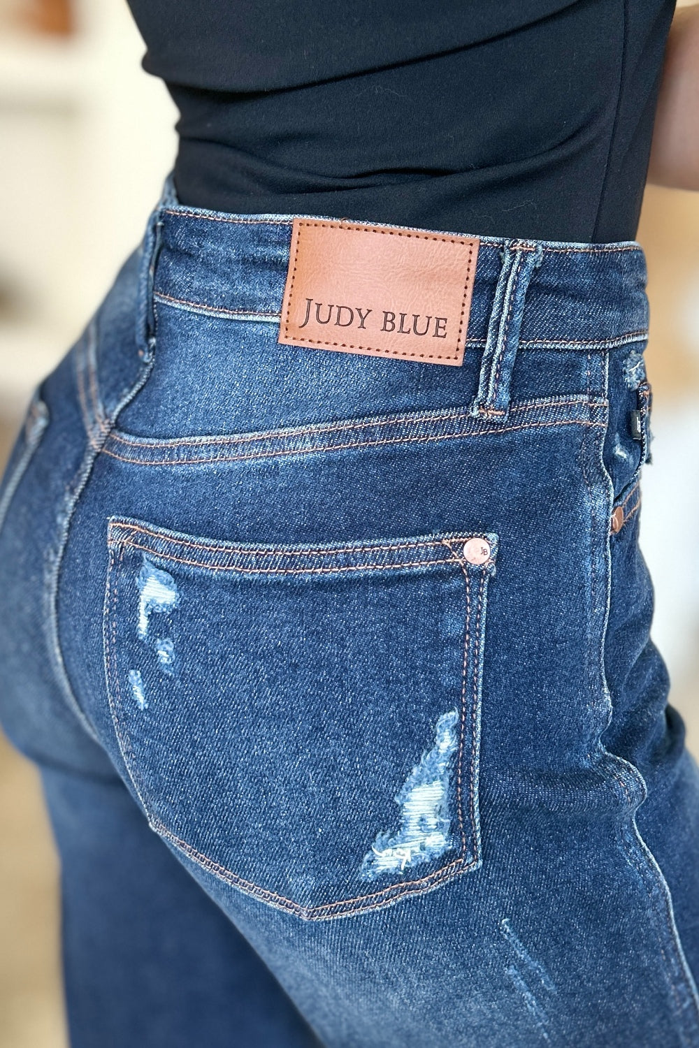 👖 Judy Blue High-Waist Rigid-Magic Heavy-Destroy Straight Jeans – Dark Wash (0-24W) 💙✨