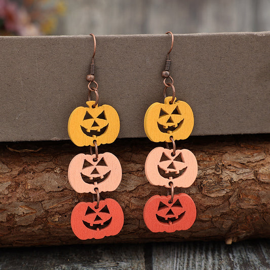 Wooden Contrast 3-Stacked Pumpkin Earrings