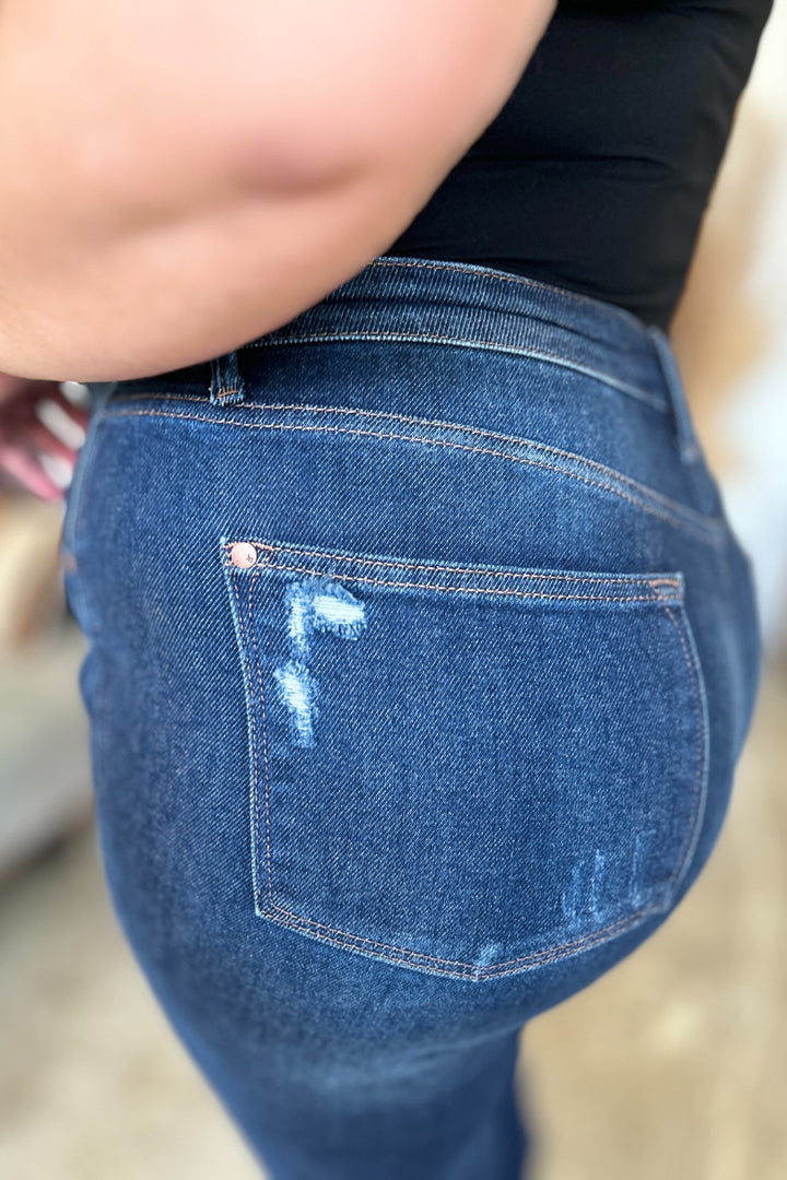 👖 Judy Blue High-Waist Rigid-Magic Heavy-Destroy Straight Jeans – Dark Wash (0-24W) 💙✨