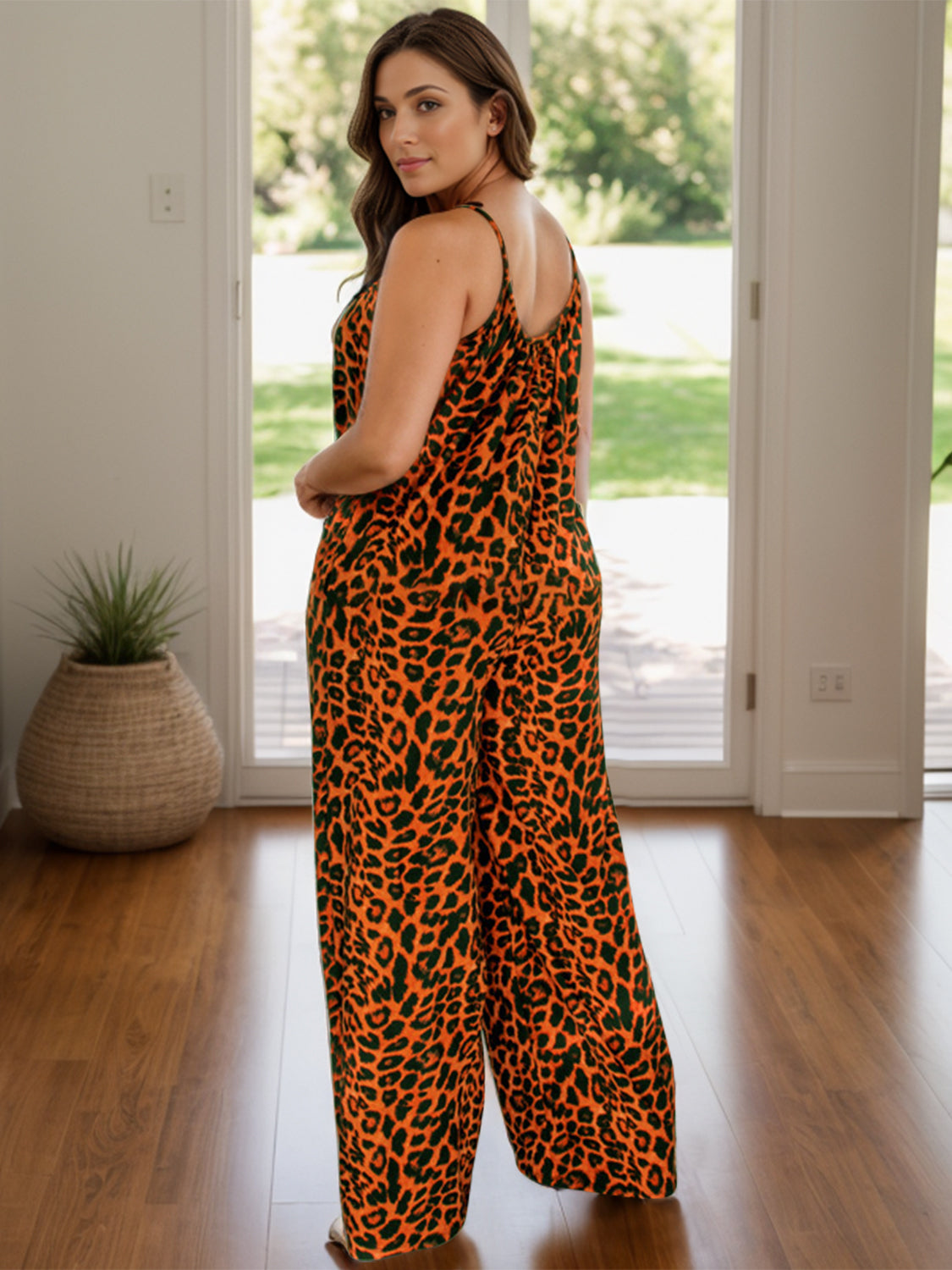 Leopard-Print Scoop-Neck Wide-Leg Jumpsuit With Pockets - Multiple Colors - (S-3XL)