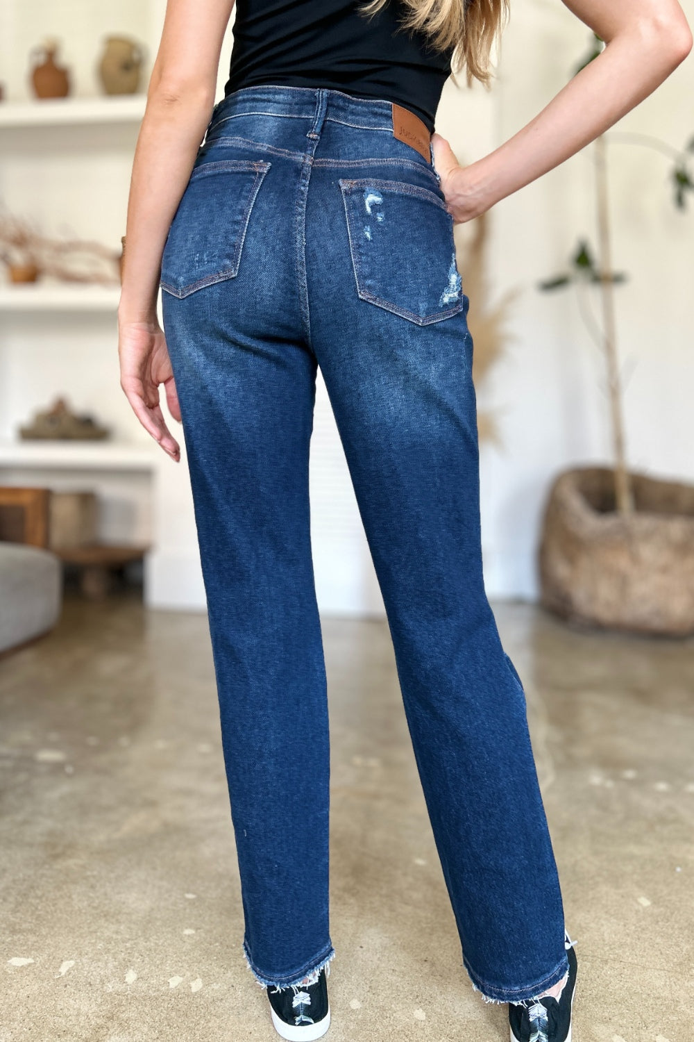 👖 Judy Blue High-Waist Rigid-Magic Heavy-Destroy Straight Jeans – Dark Wash (0-24W) 💙✨