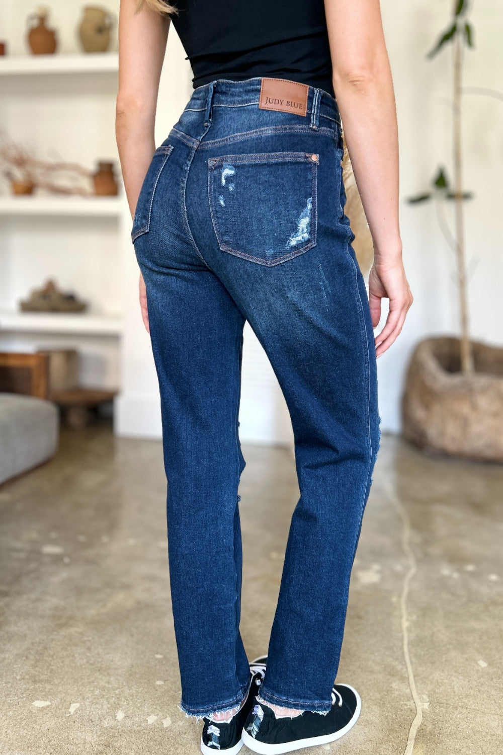 👖 Judy Blue High-Waist Rigid-Magic Heavy-Destroy Straight Jeans – Dark Wash (0-24W) 💙✨