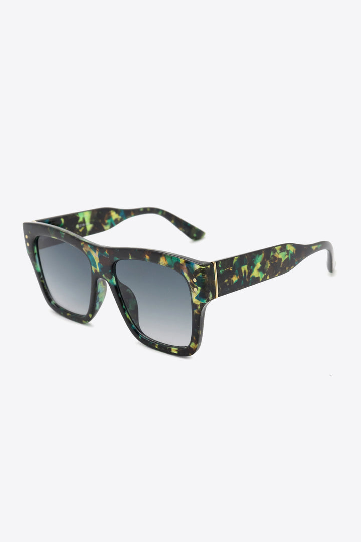 UV400 Patterned Polycarbonate Square Sunglasses With Case - Black