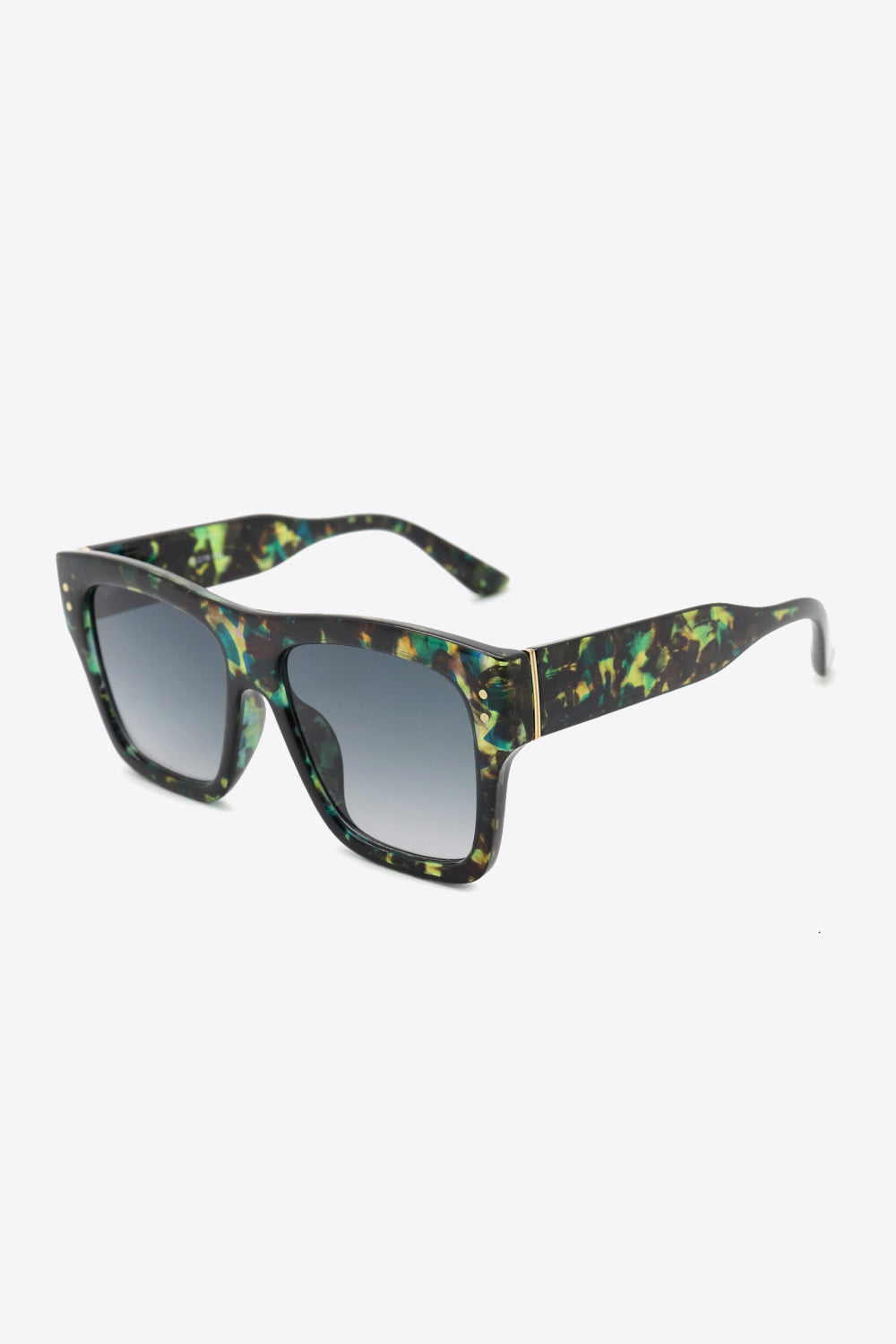 UV400 Patterned Polycarbonate Square Sunglasses With Case - Black