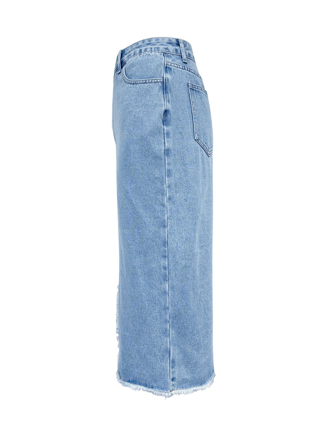 Raw-Hem Slitted Denim Midi Skirt - Light Color - (XS-L)