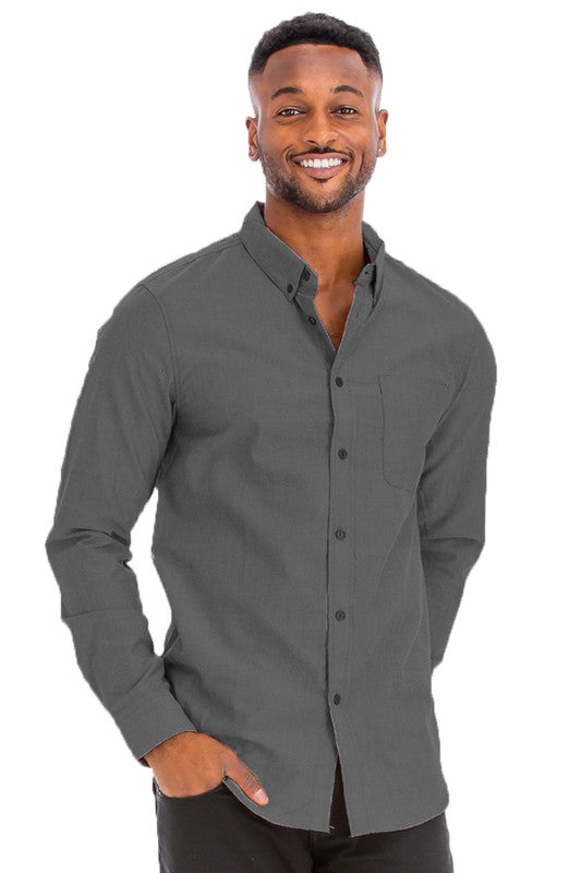 Long Sleeve Solid Button-Down Light-Weight Dress Shirt - Multiple Colors - (S-3XL)