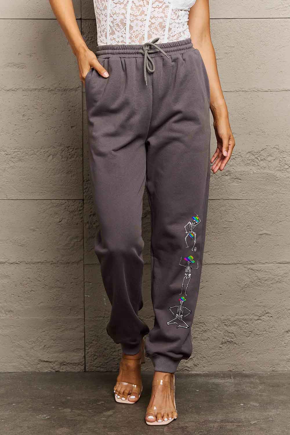 SKELETON GRAPHIC DRAWSTRING SWEATPANTS - CHARCOAL - (S-3XL)