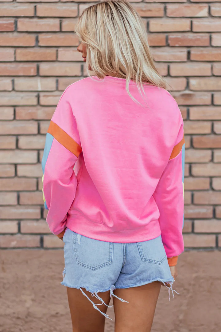 🏈💖 Contrast Football-Detail Long-Sleeve Sweatshirt – Pink - (S-XL) 💖🏈