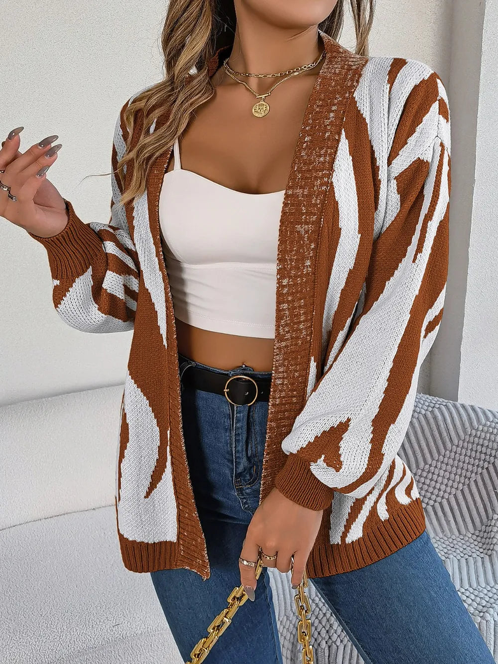 Animal-Print Open-Front Cardigan - Multiple Colors - (S-L)