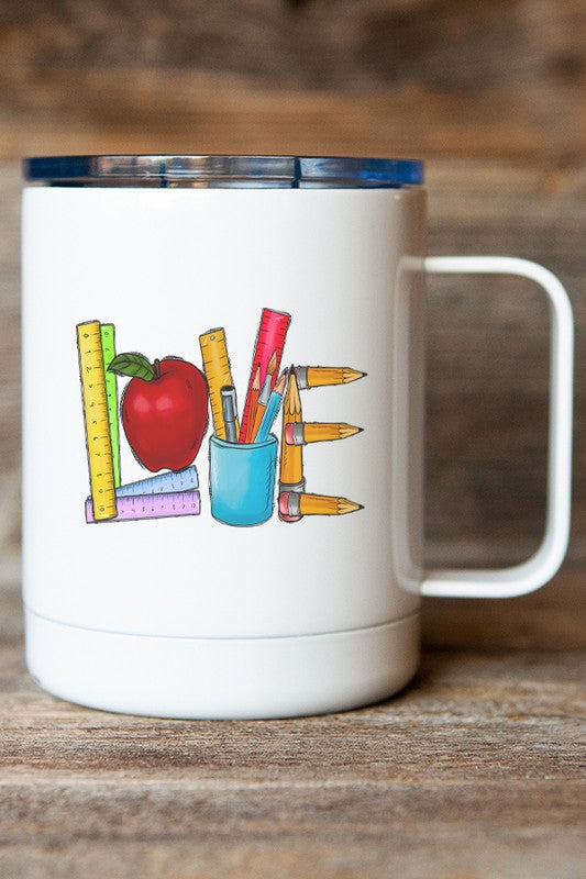 "Love" Graphic 12 oz. Stainless-Steel Travel Teacher Mug With Lid