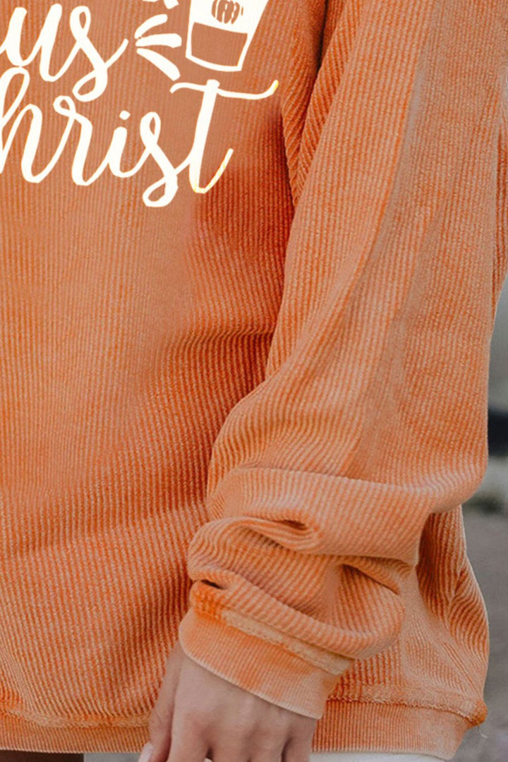 "Pumpkin Spice &amp; Jesus Christ" Graphic Round-Neck Long-Sleeve Oversize Sweatshirt - (S-2XL)
