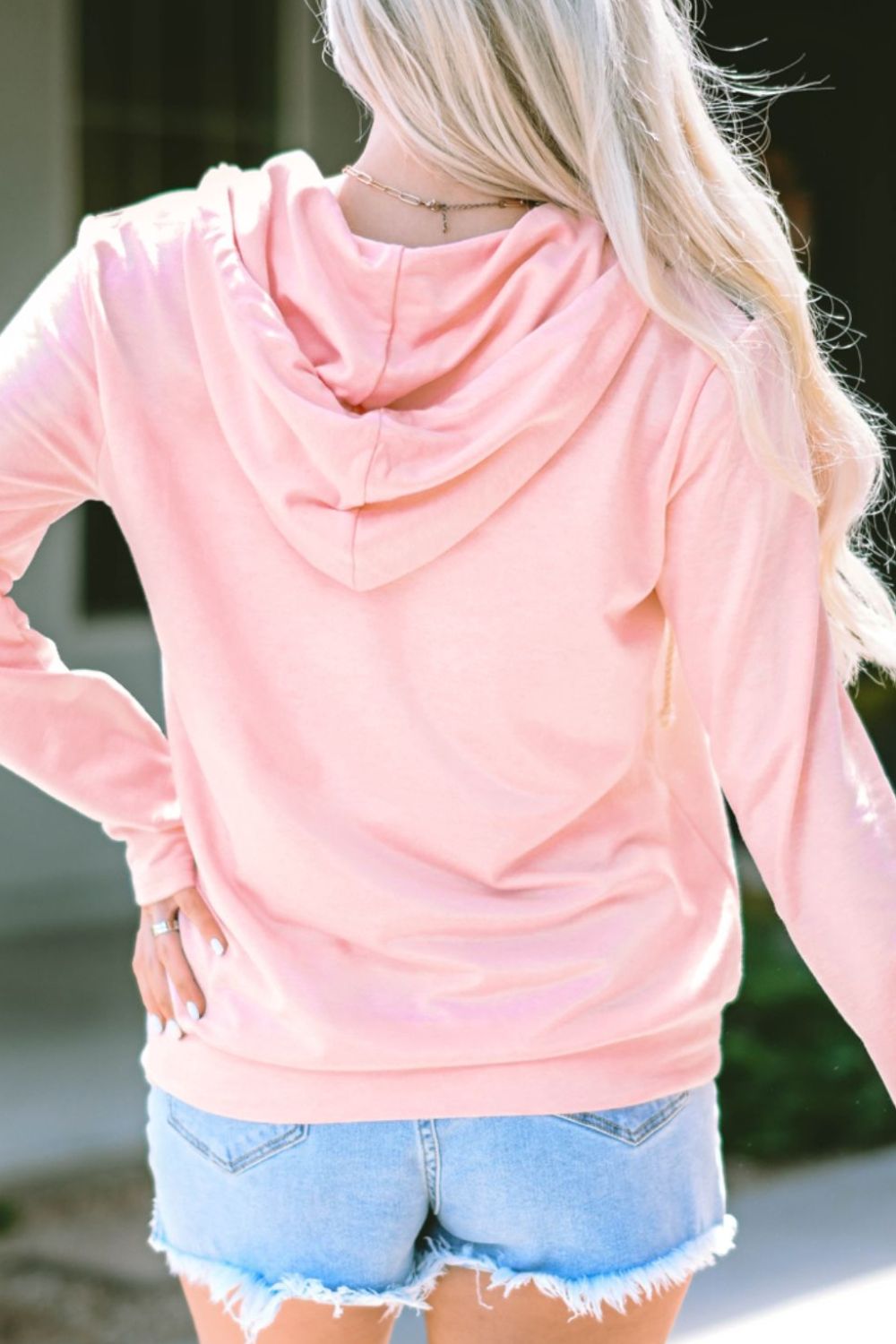 Cow-Print Half-Zip Drawstring Hoodie - Blush Pink - (S-XL)