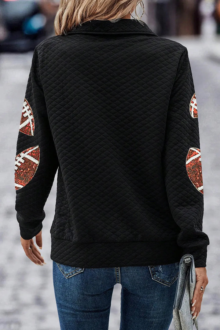 🏈✨ Sequin Football-Detail Long-Sleeve Sweatshirt – Black - (S-XL) ✨🏈