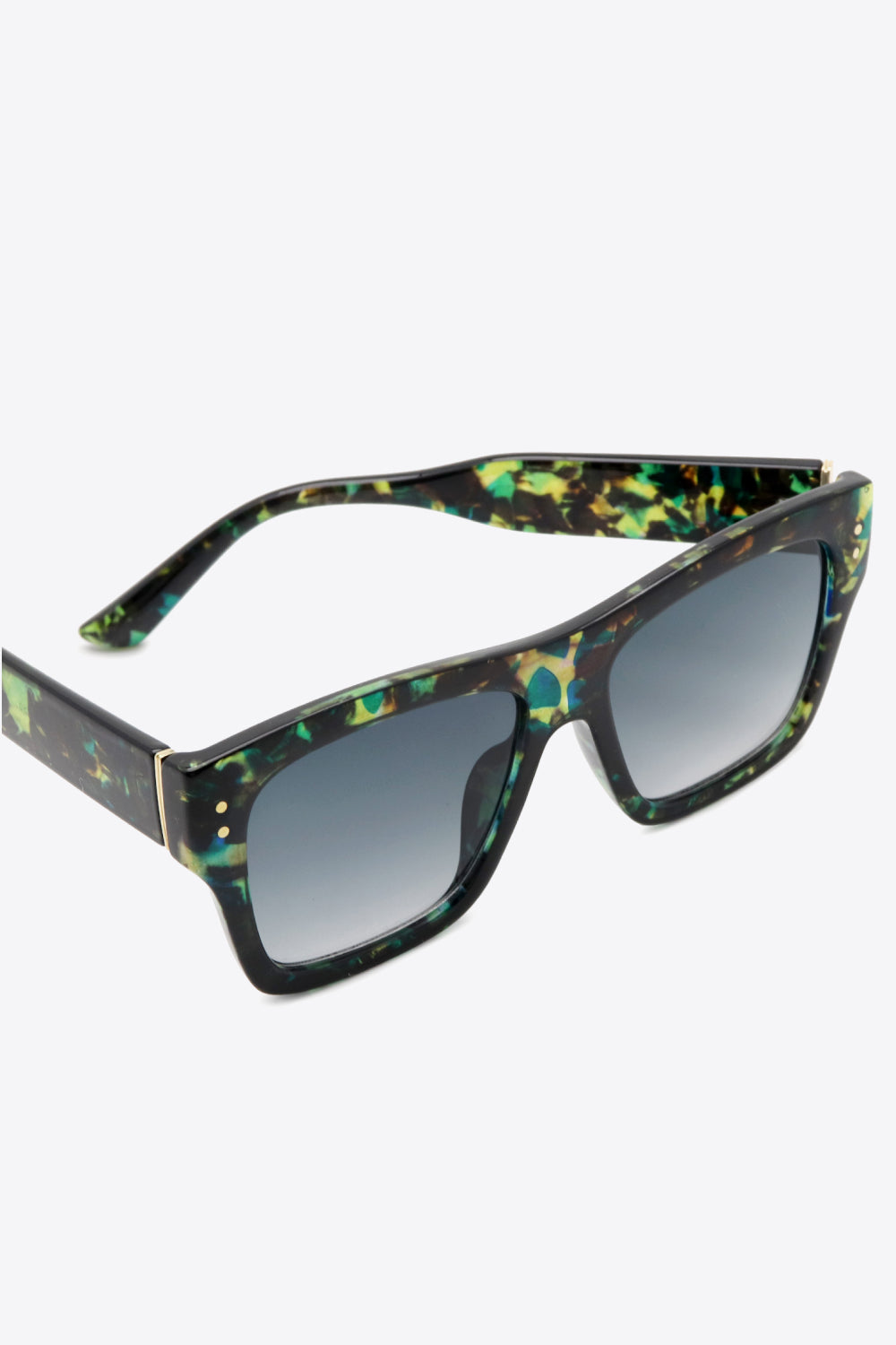 UV400 Patterned Polycarbonate Square Sunglasses With Case - Black