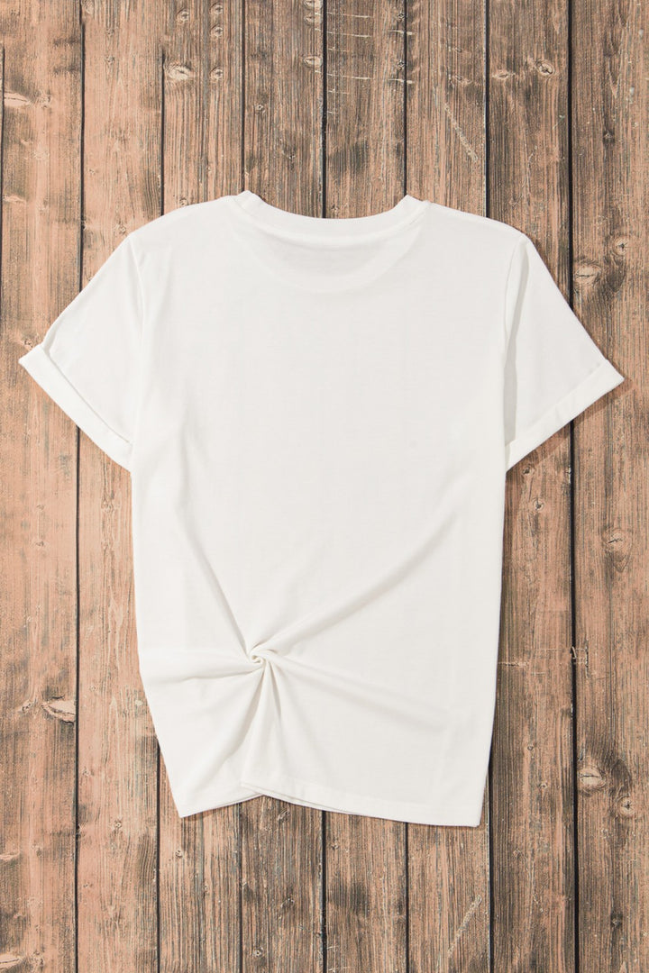 Sequined Football Detail Round-Neck Short-Sleeve T-Shirt - White - (S-2XL)