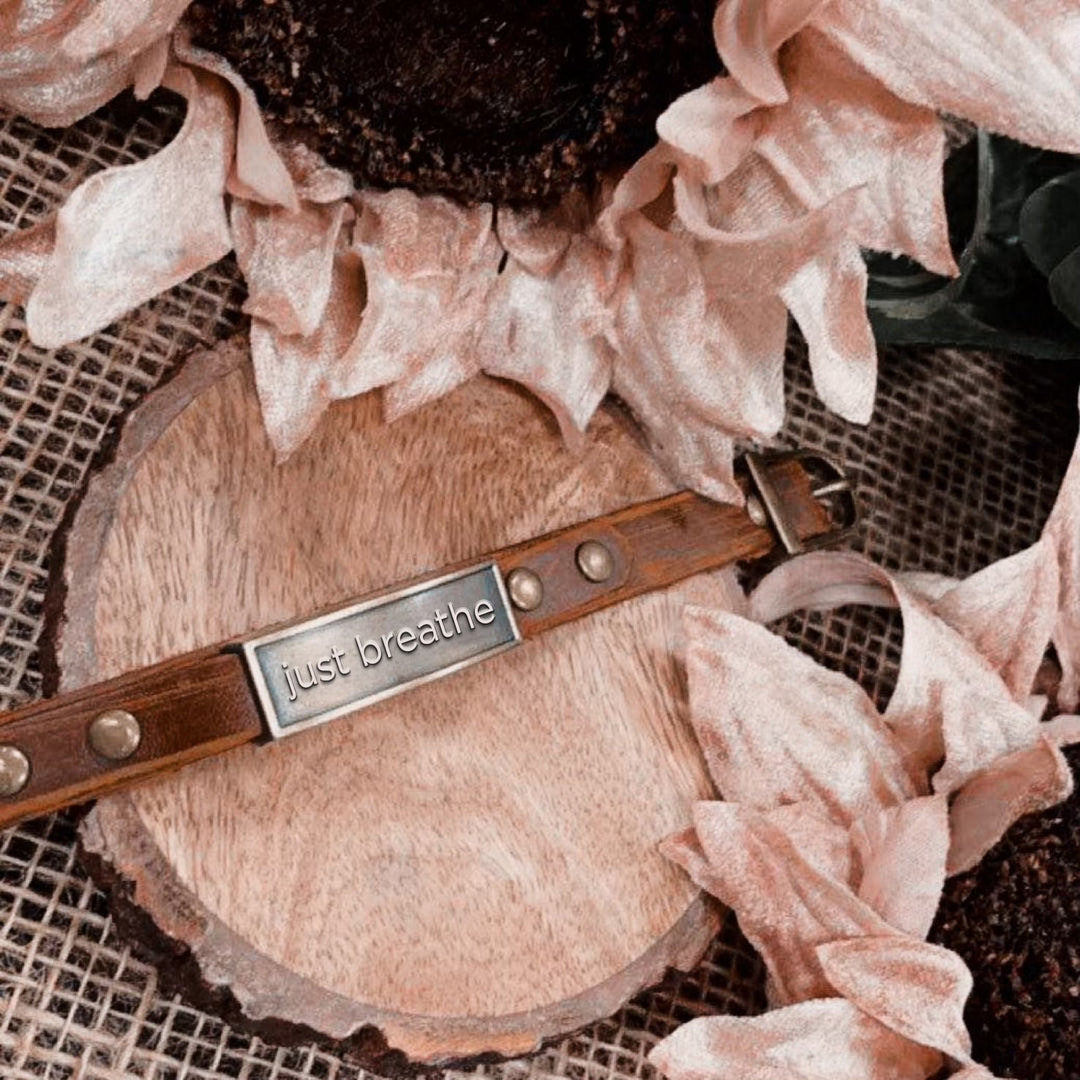 Leather Wristlet: Just Breathe