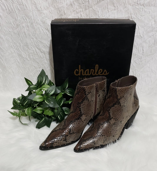CHARLES BY CHARLES DAVID Women's Plato Bootie - Dark Brown Snake Print - Size 7 1/2M