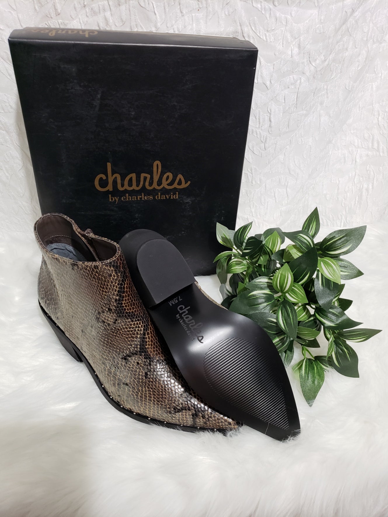 CHARLES BY CHARLES DAVID Women's Plato Bootie - Dark Brown Snake Print - Size 7 1/2M
