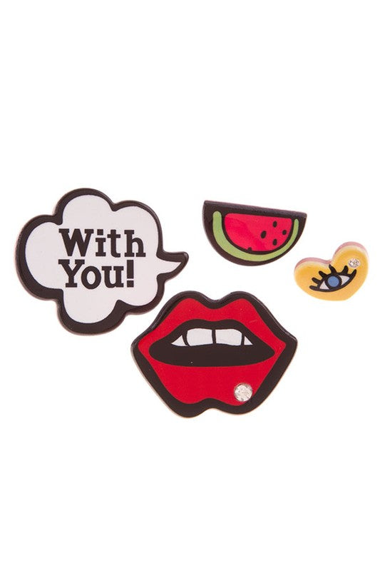 4-PIECE TRENDY ENAMEL PINS SET