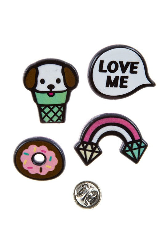 4-PIECE CUTE TRENDY ASSORTED ENAMEL PINS SET