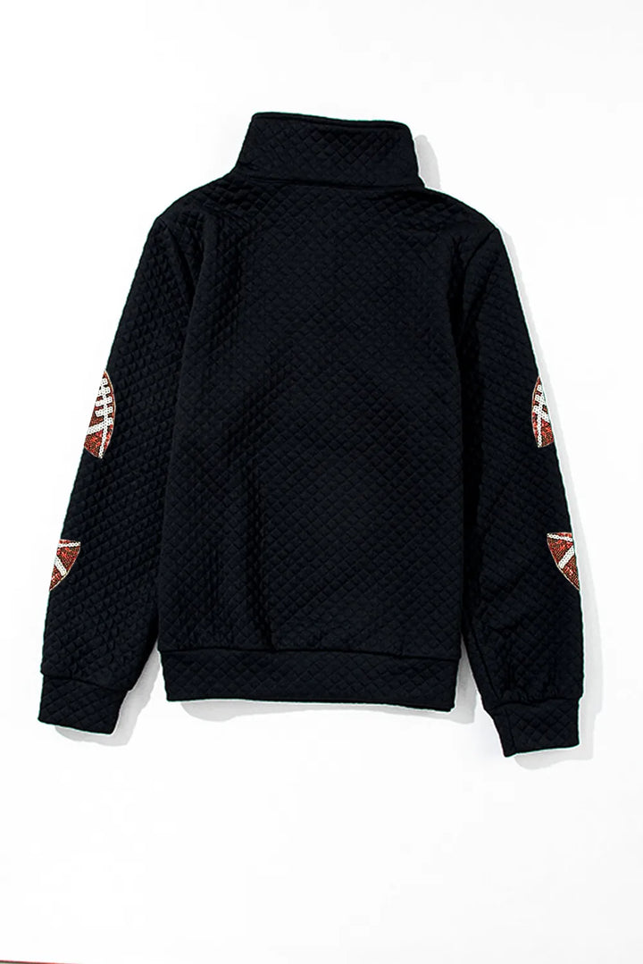 🏈✨ Sequin Football-Detail Long-Sleeve Sweatshirt – Black - (S-XL) ✨🏈
