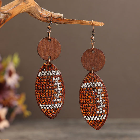 Rhinestone Football Dangle Earrings